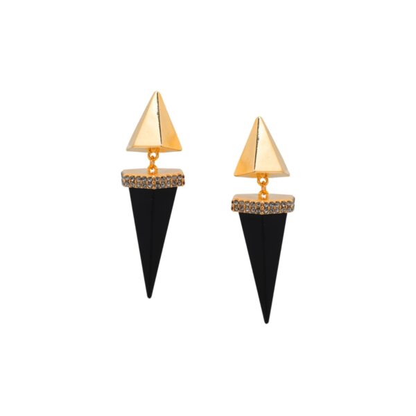 Brinco Ouro - Cor Preto - Cristal - Tamanho Longo - Spike