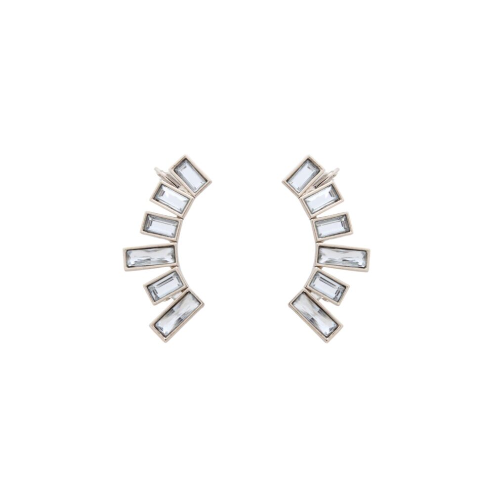 Brinco Ear Cuff -  Ouro Branco - Cristal - Baila Comigo