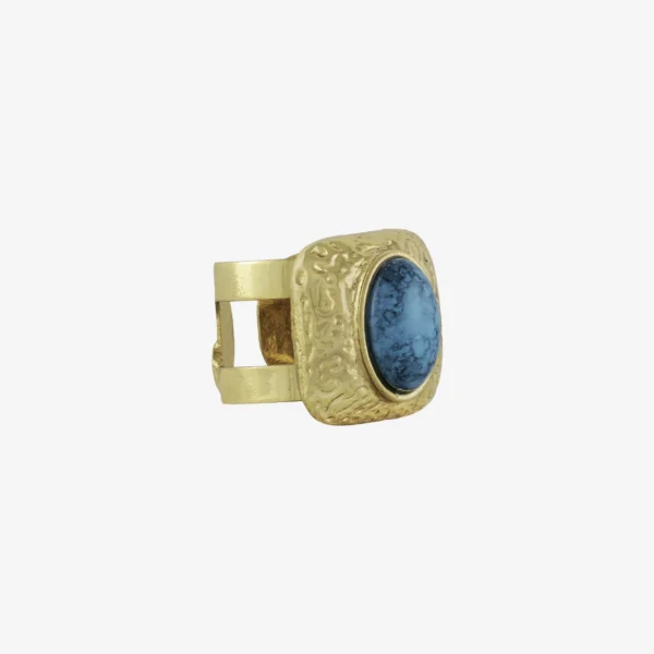 Anel Regulável -003 Ouro Vintage Turquesa Pequeno - Horizontes
