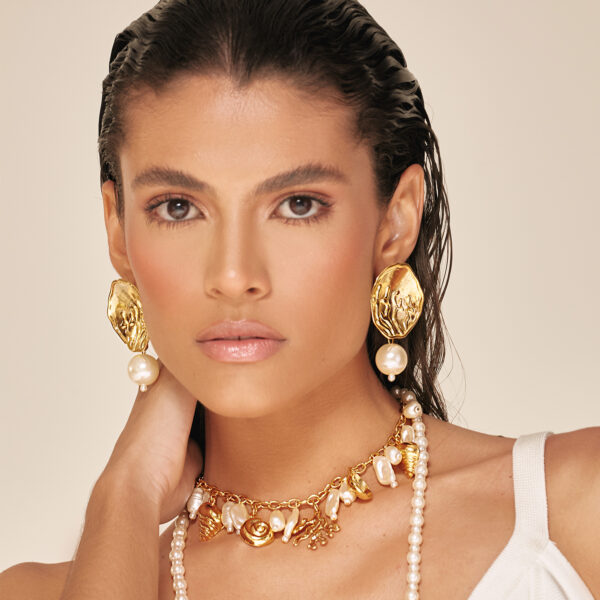 Brinco Ouro -Algas - Perolas - Maresia