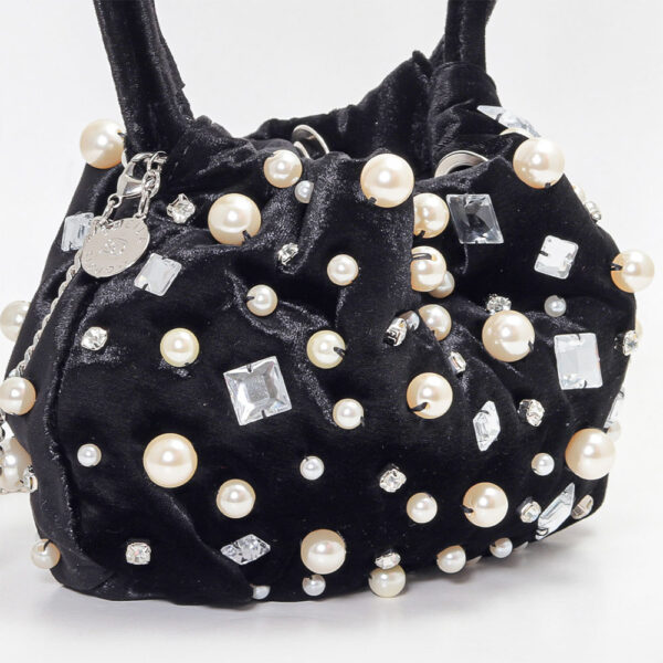 Bag Veludo - Pérolas - Cristais - Cor Preto - Presente