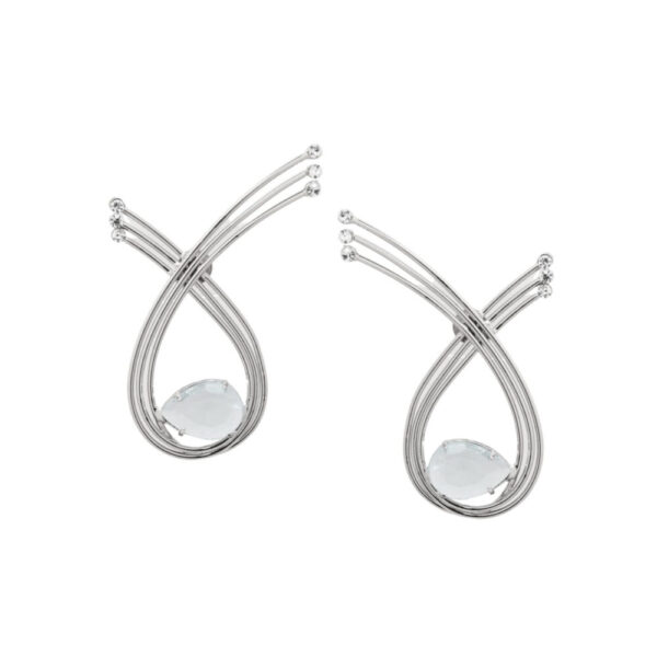 Brinco Ouro Branco - Ondas - Cristal - Tamanho Longo - Maresia