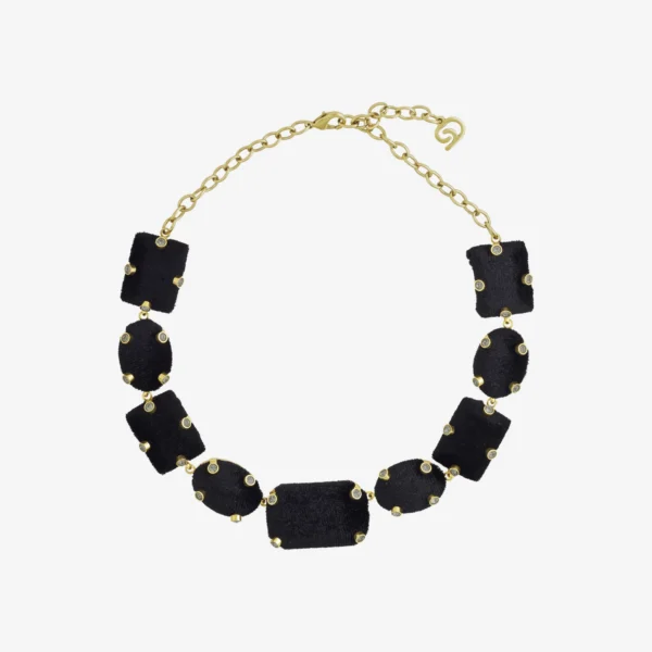 Colar Família Veludo Dourado Preto - 011