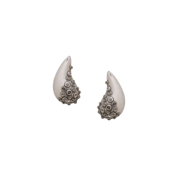 Brinco Ouro Branco Vintage - Cristais Black - Tamanho Médio - Maresia