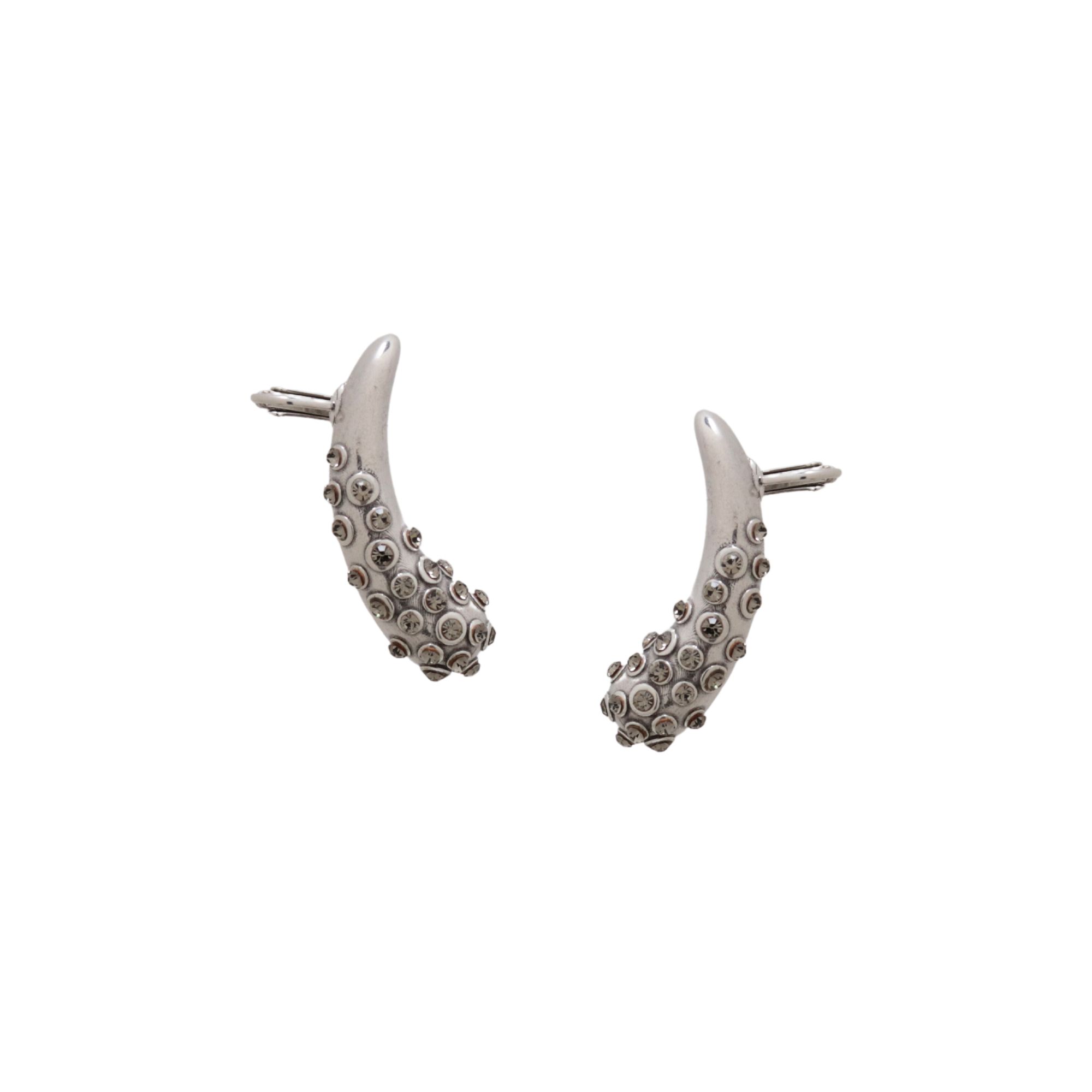 Brinco Ear Cuff - Ouro Branco Vintage - Cristais Black - Maresia