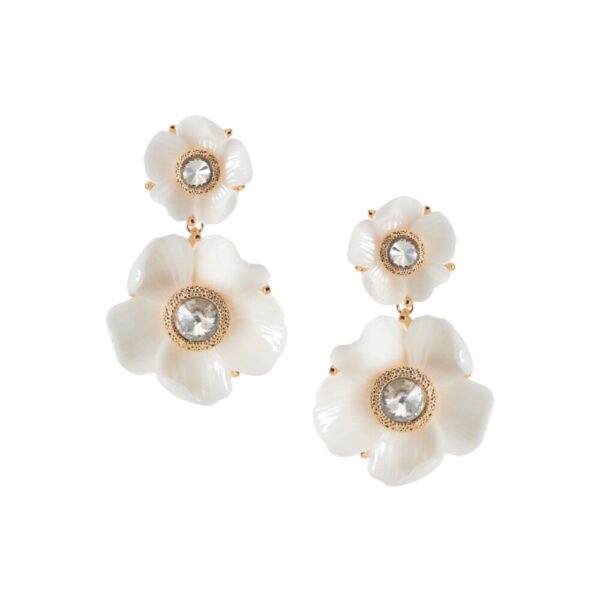 Brinco Ouro - Flor - Cor Off - Cristal - Tamanho Longo - Fases