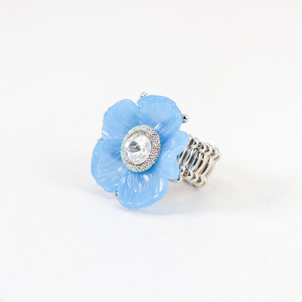 Anel Ouro Branco - Regulável - Flor - Cor Azul Ceu - Cristal - Fases - Imagem 2